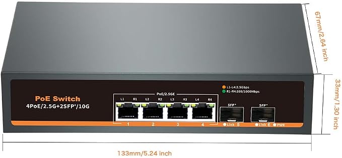 2.5G Unmanaged PoE Switch with 4 x 2.5G Base-T Ports and 2 x 10G SFP Uplink Port - Image 7