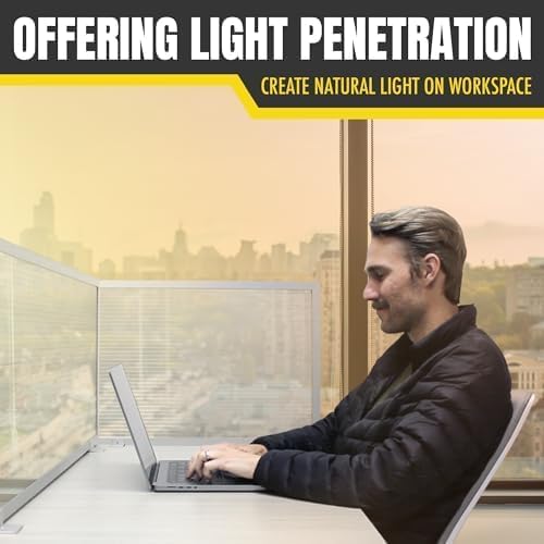 OBEX Polycarbonate Office Desk Mounted Privacy Screen Adjustable Table Top Panel Divider, Universal Aluminum Bracket-USA Made, 18" x 72", Translucent