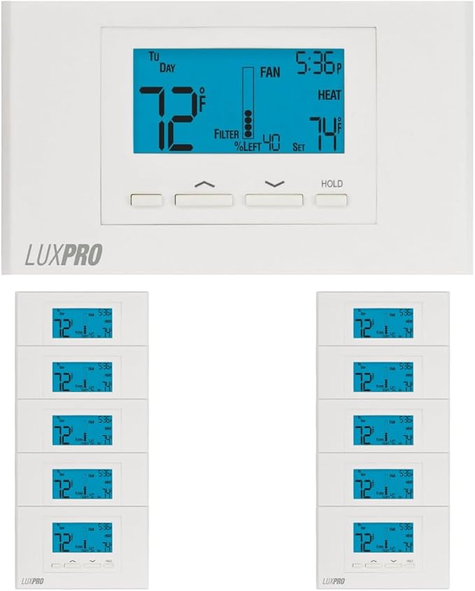 Lux Pro P621U-010 Programmable 5-1-1 Day Thermostat, 2 Heat, 1 Cool, 10 Pack by Lux
