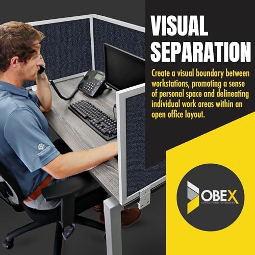 OBEX Acoustic Mounted Screen Privacy Panel Table Top Separator, Sound Blocking Desk Divider (Slate, 24" X 36")