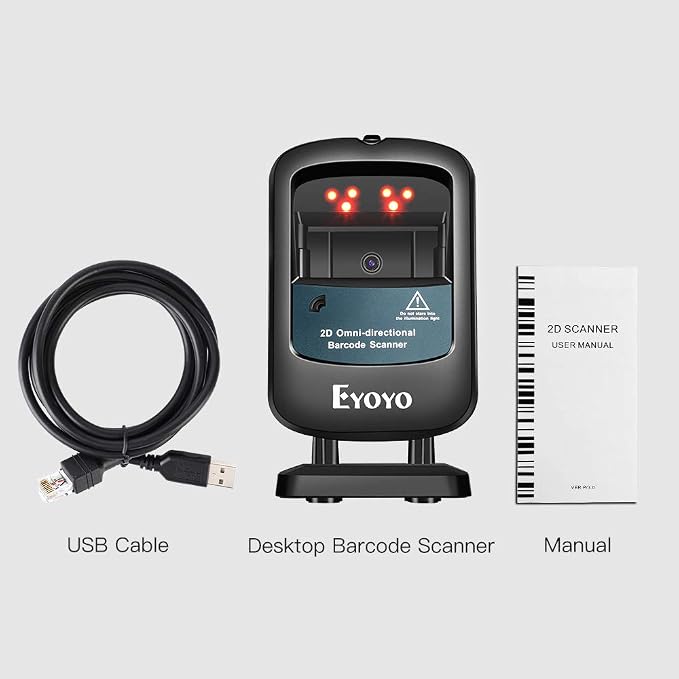 Eyoyo 2D Hands-Free Barcode Scanner, Omnidirectional USB Wired Desktop Barcode - Image 9