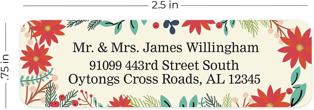 Ivory Holiday Floral Rolled Address Labels/Roll of 250 Personalized Return Address Labels/Designer Return Address Stickers in Elegant Plastic Dispenser