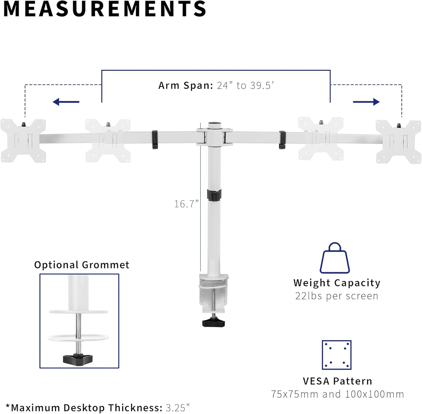 VIVO Premium Dual Ultra Wide LCD LED 27 to 38 inch Monitor Desk Mount, Heavy Duty, Adjustable Telescoping Arms, Flush Wall Setup, Fits 2 Screens, White, STAND-TS38CW