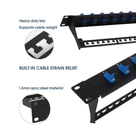 1U Fiber Patch Panel with 12 SC UPC Single Mode Fiber Optic Couplers Singlemode - Image 3