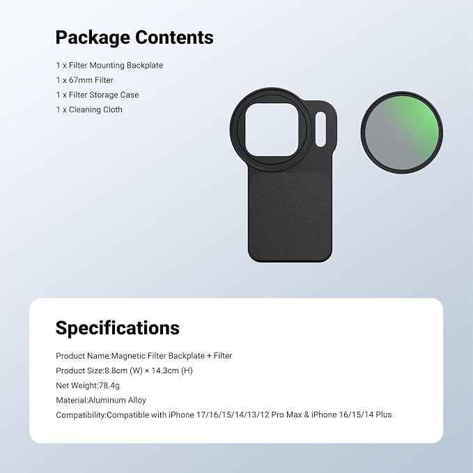 NEEWER 6.9" Magnetic Phone Lens Filter Mount Adapter Backplate Accessories & - Image 9