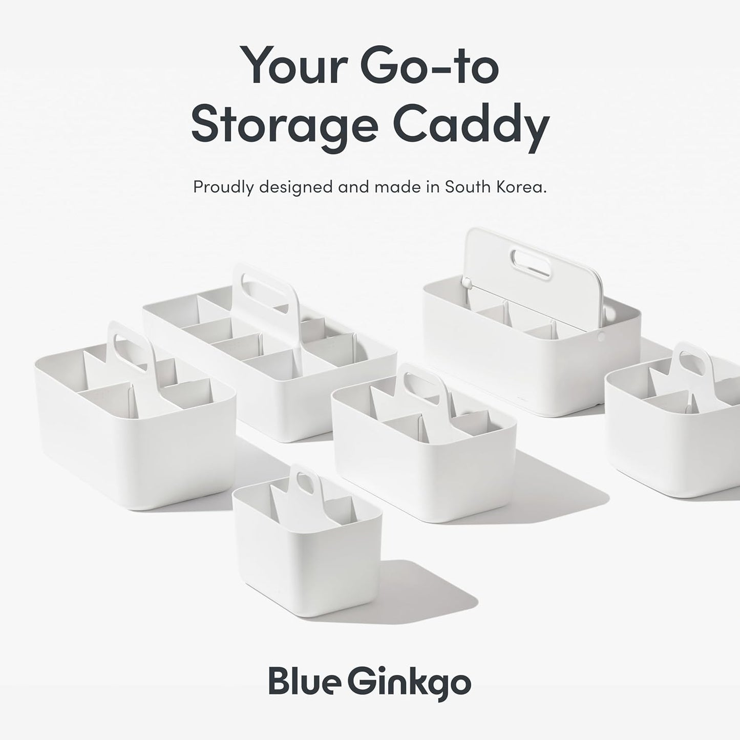 BLUE GINKGO Stackable Organizer Caddy – Korean-Made Portable Tote for Bathroom, Office, Crafts, or School Supplies (Rectangle, Pink)