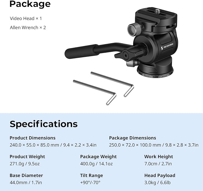 SmallRig CH3 Video Head, Tripod Fluid Head Pan Tilt Head - Image 8