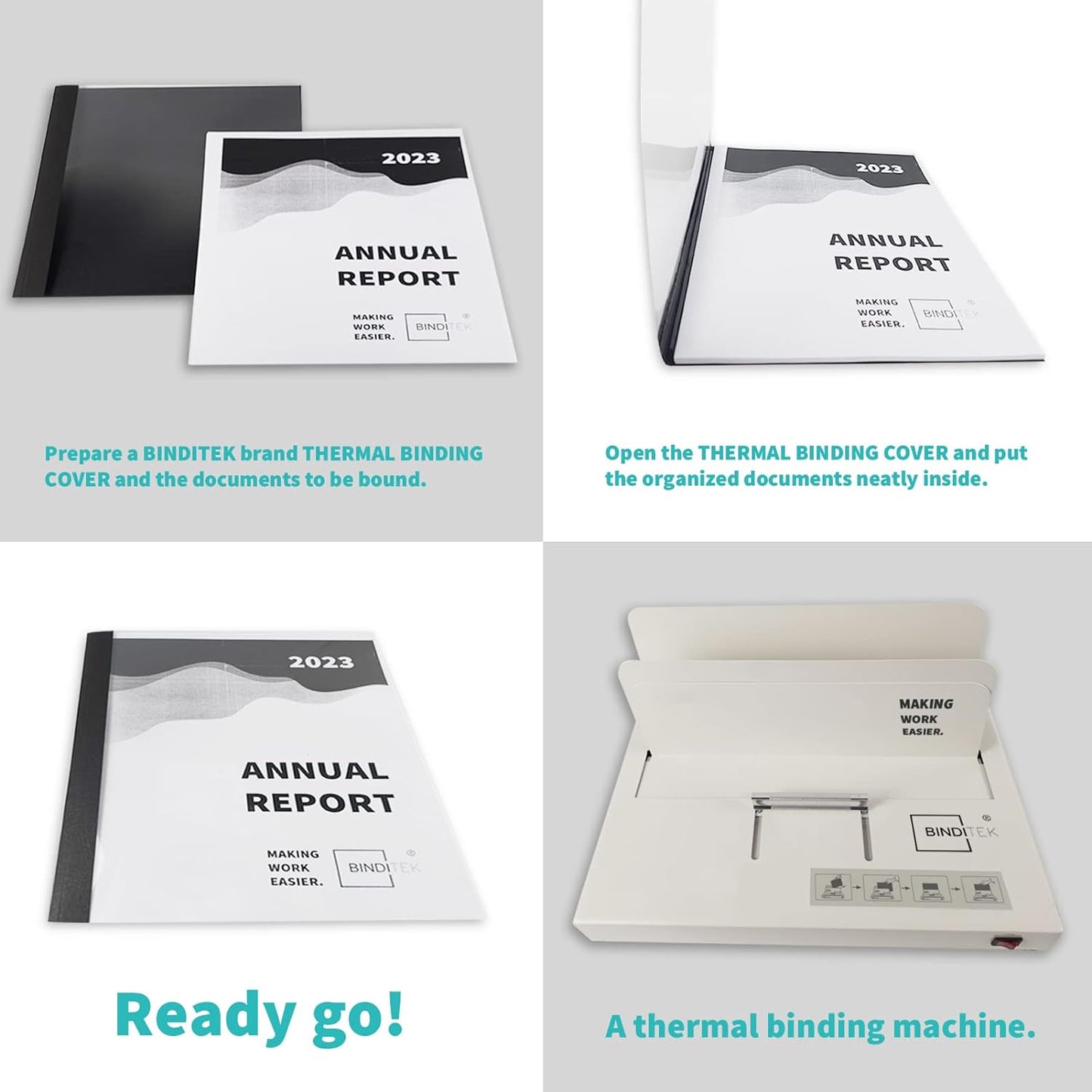Binditek 10 Pack Thermal Binding Presentation Covers, 1/16 Inch Spine, Holds 15 Sheets, Ultra Clear Front Cover, White Paper Back Cover, Letter Size, for Students and Coworkers