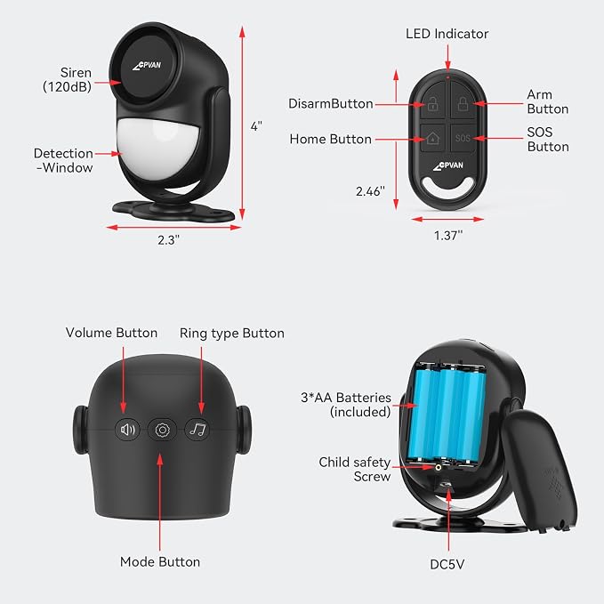 CPVAN WiFi Motion Sensor Alarm, 125dB Smart PIR Motion Detector - Image 9