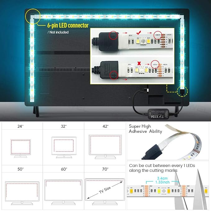 GIDERWEL Smart ZigBee 3.0 USB LED Strip Light RGBWW Kit Work - Image 7