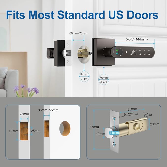 BIWIBON Fingerprint Door Lock, 5 in 1 Finger Print Door Knob - Image 7