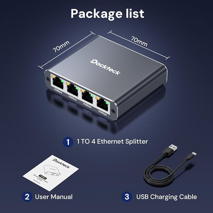 Ethernet Splitter 1 to 4 1000Mbps, Dockteck Internet Cable Splitter 1 in 4 Out - Image 8
