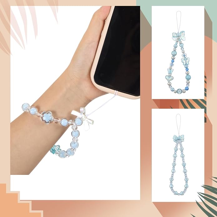 Ecally 3 Pcs Phone Charms Strap Camera Charm Strap Pearl Beaded Butterfly Bow - Image 6