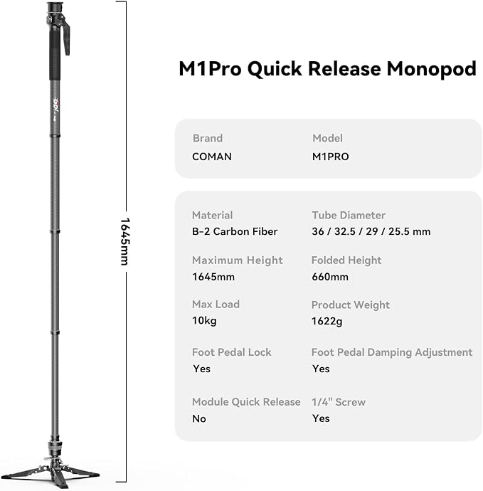 COMAN M1pro 65" Carbon Fiber Monopod - Image 8