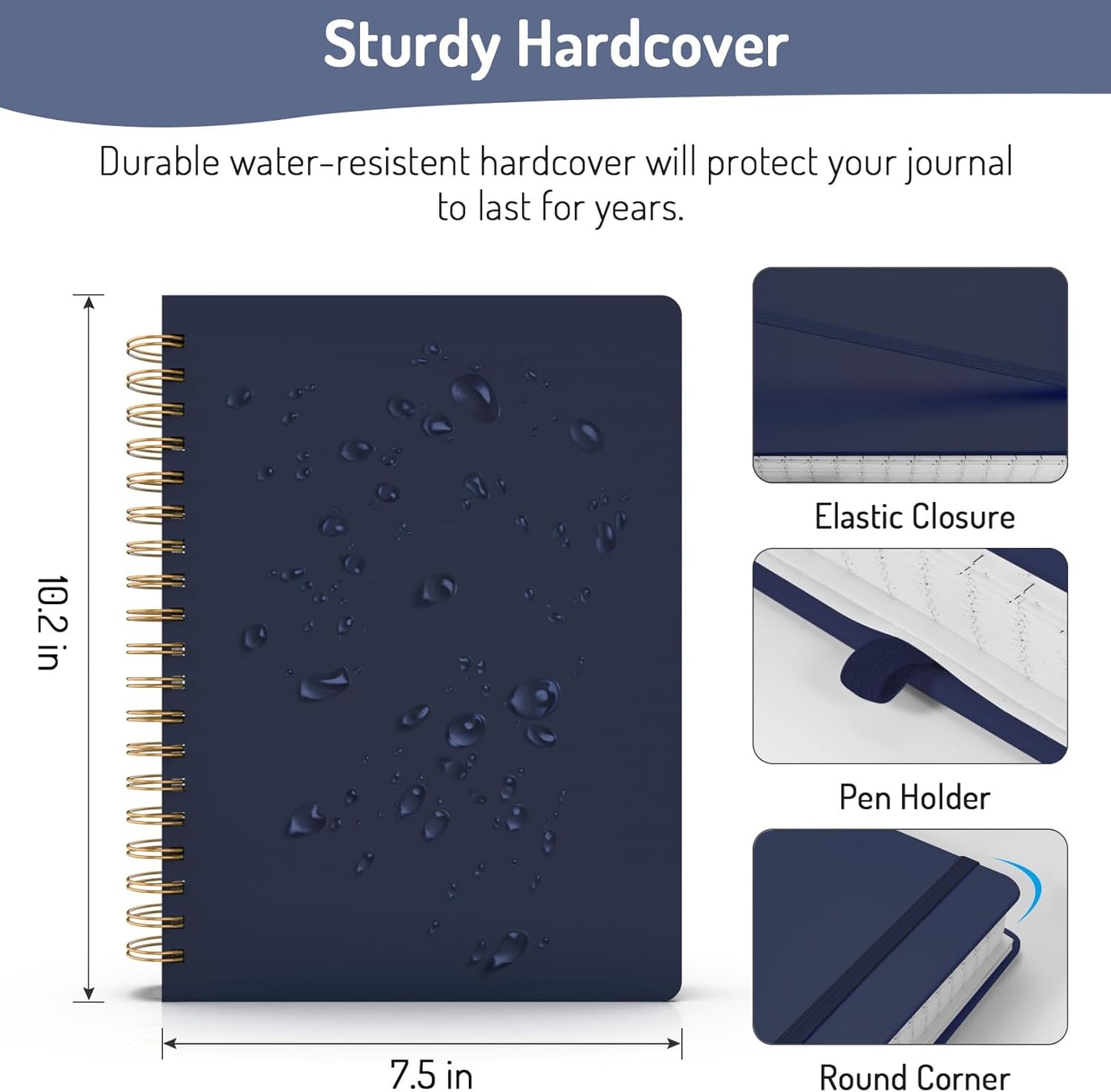 Forvencer Lined Spiral Journal Notebook with 300 Numbered Pages, B5 College Ruled Thick Journals for Writing with 100GSM Paper, Hardcover Notebooks with Contents for Work, School, Women, Men, Navy