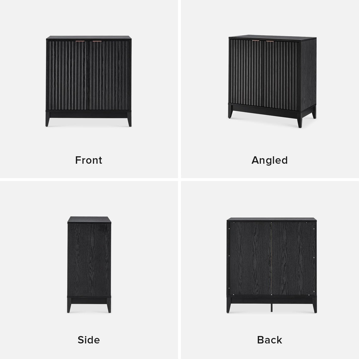 mopio Brooklyn Storage Cabinet, Modern Farmhouse Entryway Accent Case, Buffet Sideboard, Console Table, Credenza, Wood Modular Organizer with Doors & Shelf, Fluted Panel Cupboard (Black, Set of 2)