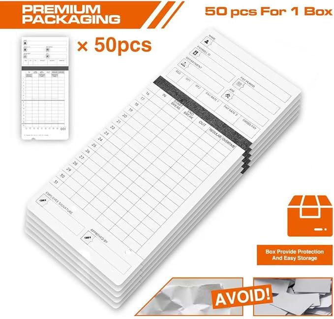 300 time Cards for HN4000, HN4500 time Clocks and More, Card Numbers 1-50 - Image 6
