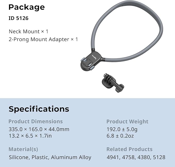 SMALLRIG Magnetic Neck Mount for Action Camera, Quick Release One-Click Button - Image 8
