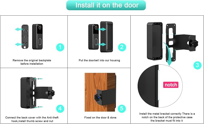 AISVAN Anti-Theft Blink Doorbell Door Mount, No-Drill Mounting Bracket - Image 8