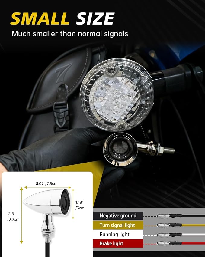 TSUNG Universal Motorcycle LED Turn Signals Lights Small Bullet Front Rear - Image 7