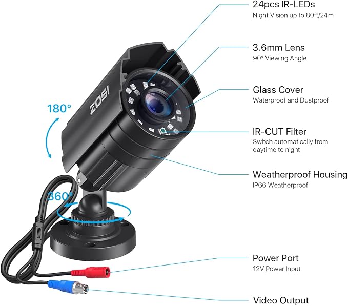 ZOSI 4PK 1920TVL 1080P Security Camera 3.6mm Lens 2MP CCTV Camera Home Security - Image 9
