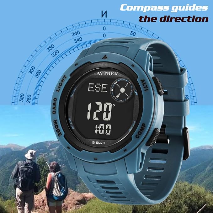 AVTREK Tactical Watch with Compass, 50M Waterproof Digital Pedometer, Altimeter - Image 8