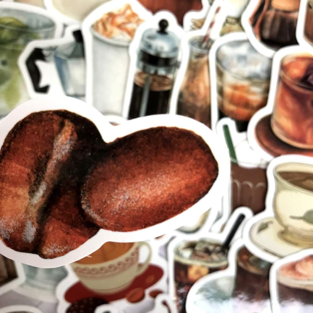Vintage Coffee Theme Scrapbooking Stickers - MAXLEAF 40PCS Retro Coffee Waterproof Stickers for Planner Phone Case Scrapbook Junk Journals Diary Decoration