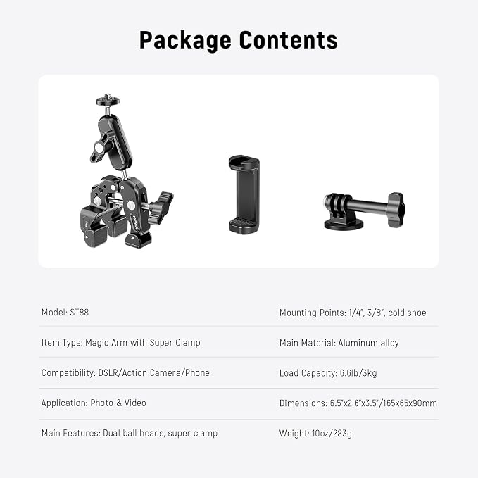 NEEWER Super Clamp with 3" Dual Ballhead Magic Arm, Camera Phone Clamp Mount - Image 8