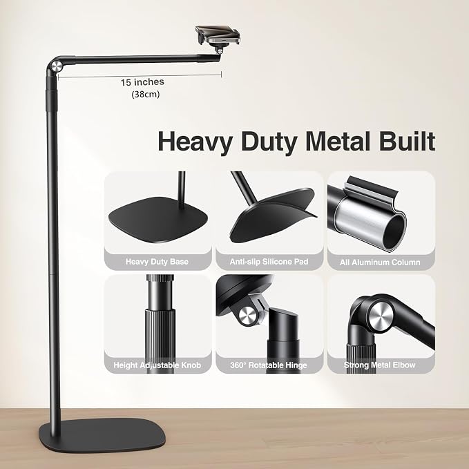 elitehood Floor Phone Stand Overhead Video Recording, 360 Degrees Swivel Tilt - Image 9