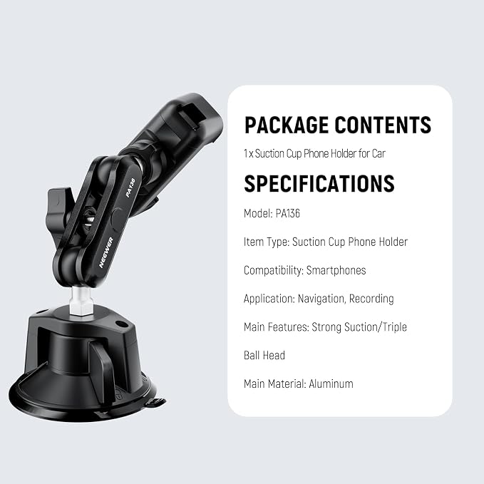 NEEWER Phone Holder for Your Car, 360° Rotating Vacuum Suction Cup Metal Cell - Image 8