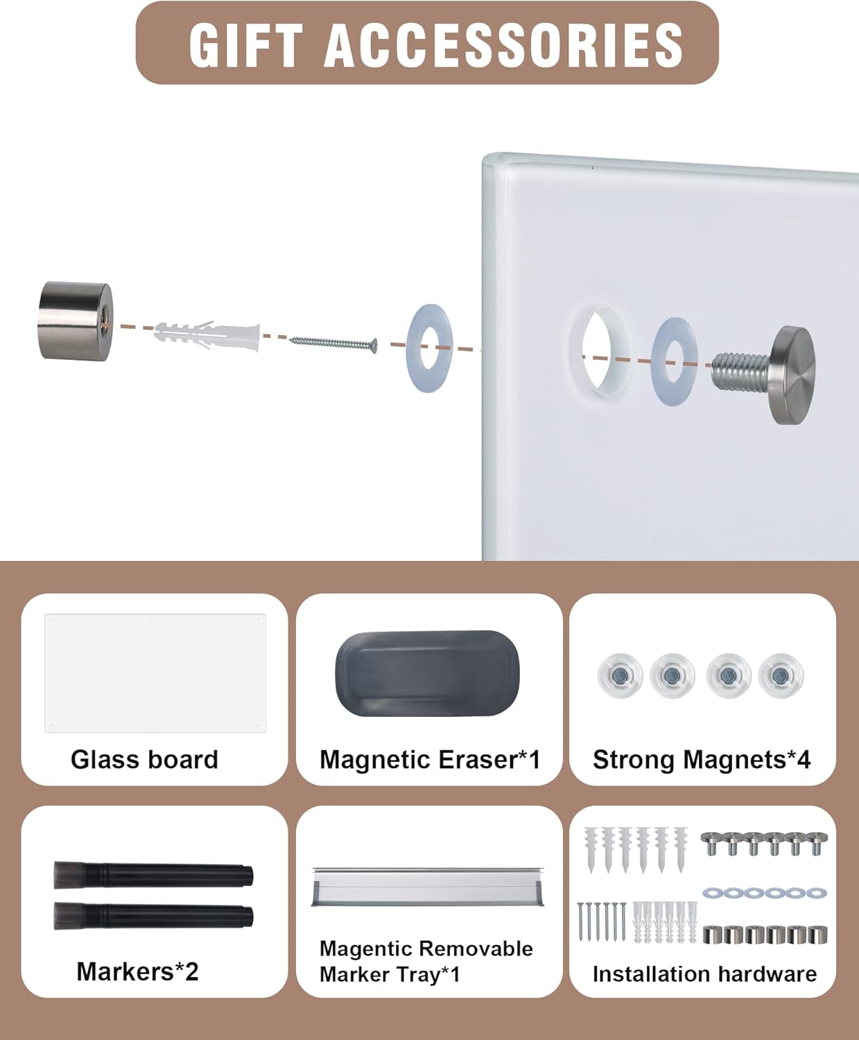 Magnetic Glass Whiteboard,36"x24" Wall Mounted Frameless Dry Erase Board for Office, Home & School Ultra White