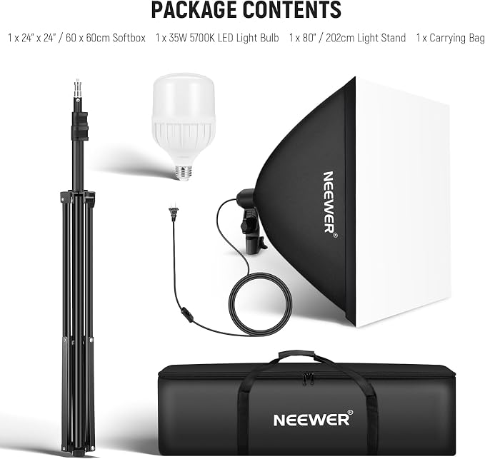 NEEWER 350W Equivalent Softbox Lighting Kit, 5700K LED Light Bulb, 24x24 inches - Image 9