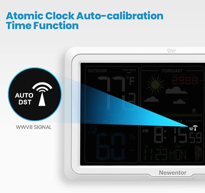 Newentor Weather Station Wireless Indoor Outdoor, 7.5in Display Atomic Clock - Image 6
