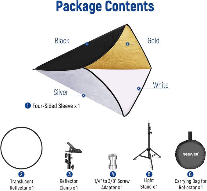 NEEWER 43"/110cm Light Reflector Kit, 5 in 1 Collapsible Round Reflector - Image 8