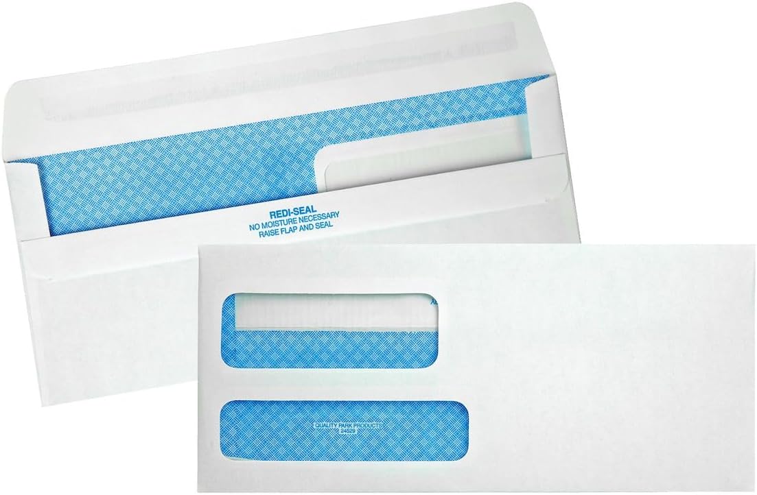 Quality Park® Redi-Seal™ Double-Window Security Envelopes, #9, 3 7/8" x 8 7/8", White, Box Of 500 (Pack of 5)