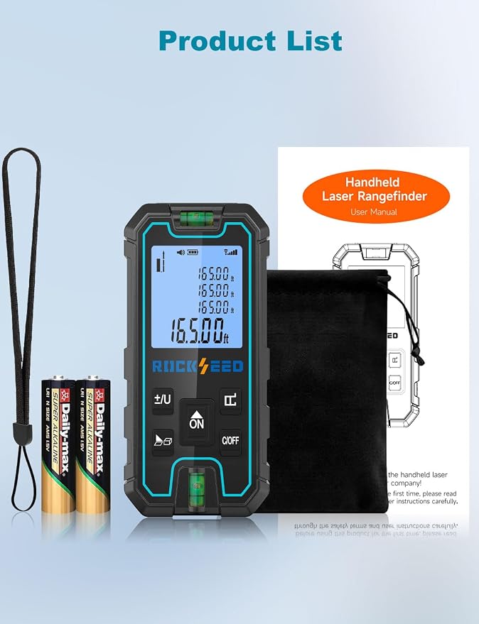 Laser Measure 165 Feet, RockSeed Portable Laser Distance Meter, Digital - Image 9