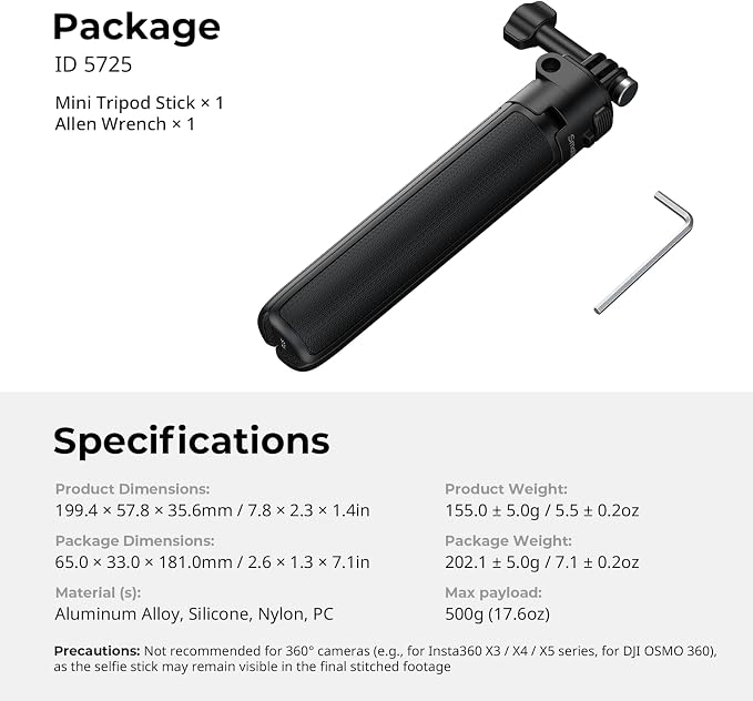 SmallRig 2-in-1 Selfie Stick Tripod, 7.1-20.5in Extendable, Support Horizontal - Image 10