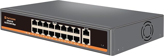 18 Port Unmanaged PoE+ Switch, 16 POE+ Ports & 2 Gigabit Uplink Ports, IEEE - Image 10