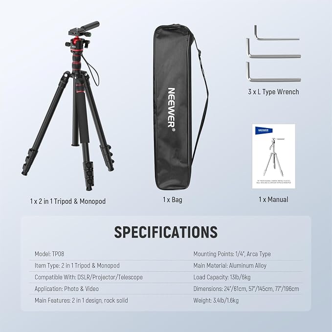 NEEWER Basics Camera Tripod Monopod, 360° Ball Head, Arca Type QR Plate - Image 9