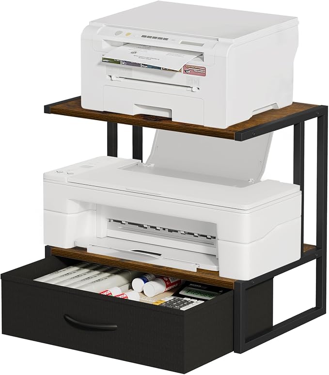Printer Stand with Storage for Desk, with Fabric Drawer Desktop Printer Stand - Image 8