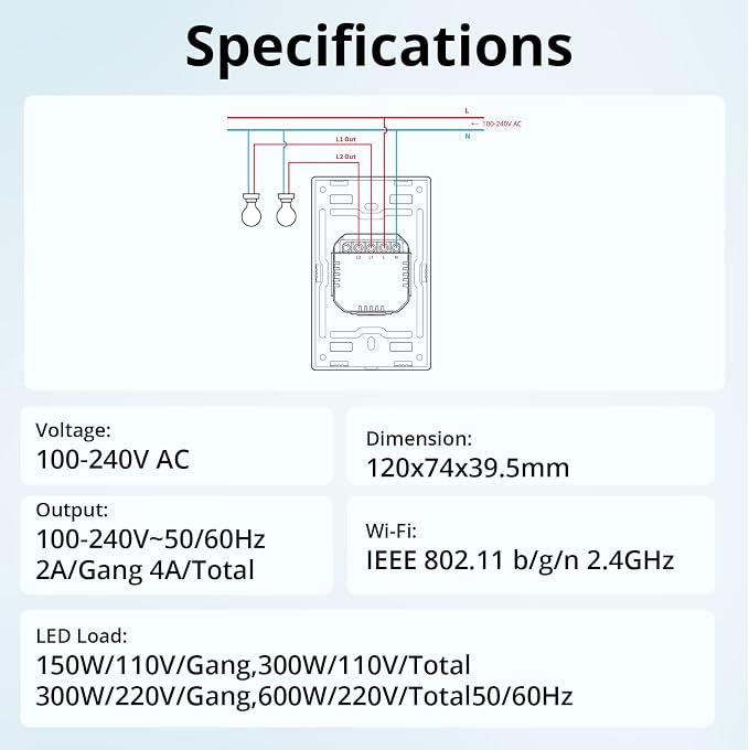 SONOFF Smart Switch, 2-Switch Panel Home Control, WiFi Smart Scene Wall Switch - Image 9