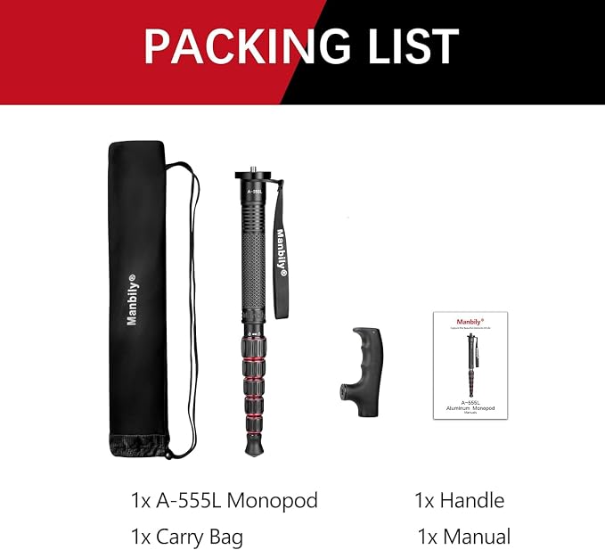 Manbily Camera Monopod Aluminum Portable Compact Lightweight Travel Monopod - Image 7