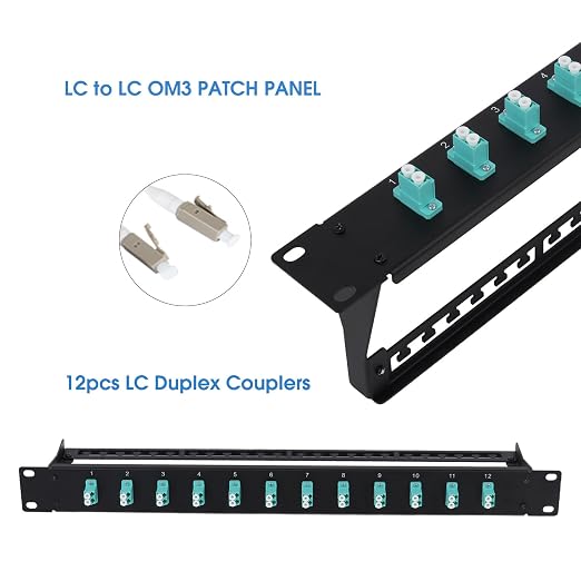1U Fiber Patch Panel with 12 LC OM3/OM4 Multimode Fiber Optic Couplers - Image 3
