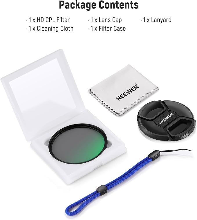 NEEWER 62mm CPL Filter with Lens Cap, Ultra Thin Circular Polarizing Filter - Image 8