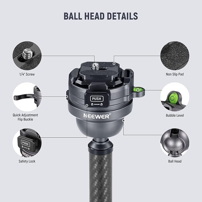 NEEWER LITETRIP LT32 62" Travel Tripod Carbon Fiber - Image 9