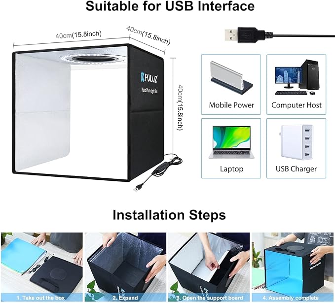 Photo Box 16" x 16" Quick Install Foldable Portable Studio Kit - Image 7