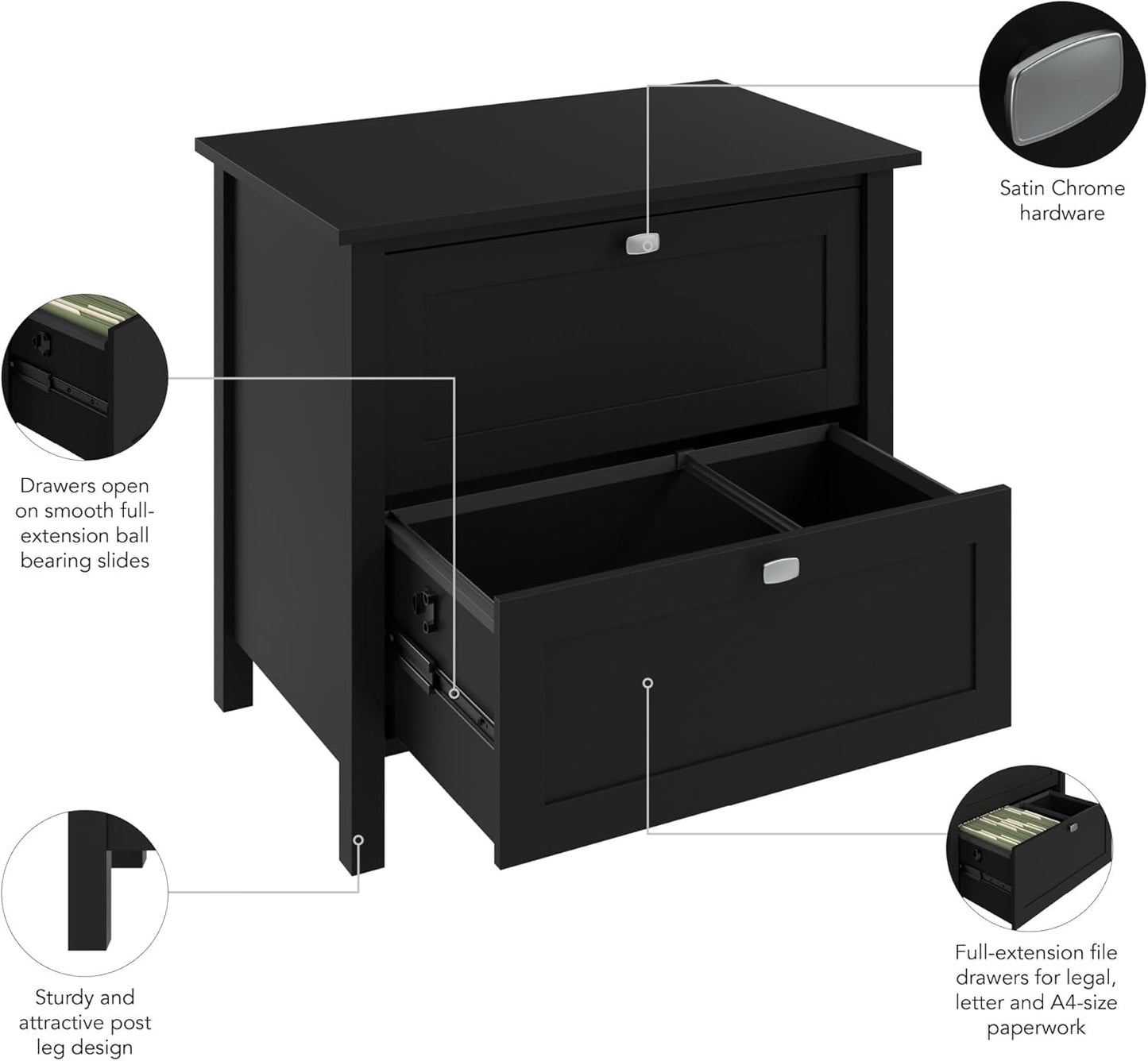 Bush Furniture Broadview 2 Drawer Lateral File Cabinet in Classic Black | Storage for Home Office Workspace