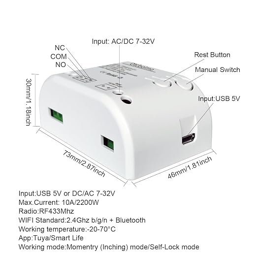 Smart WiFi Wireless Relay Switch Module, Tuya 1CH AC 85-250V/ USB 5V Smart Life - Image 7