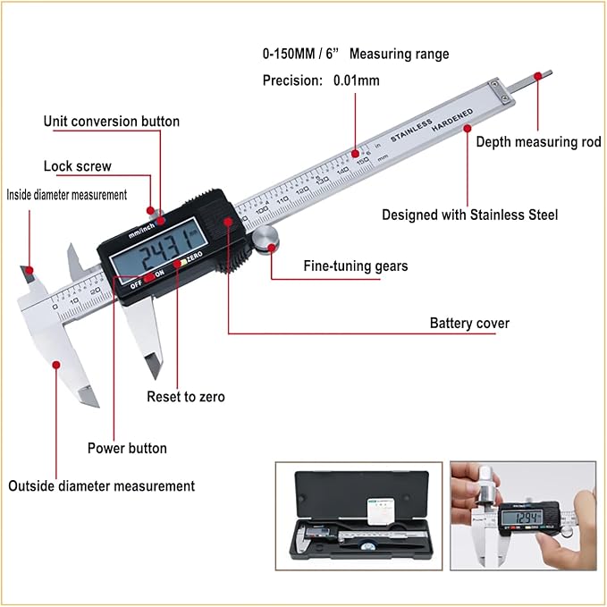 Digital Caliper, Electronic Digital Calipers, YKLSXKC 0-6" Calipers Measuring - Image 8