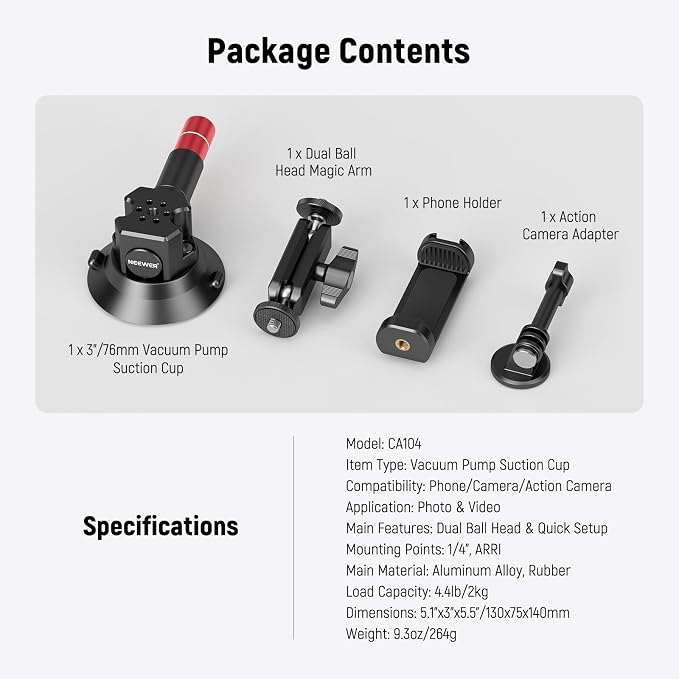 Neewer 3" Suction Cup Camera Mount Bracket - Image 7